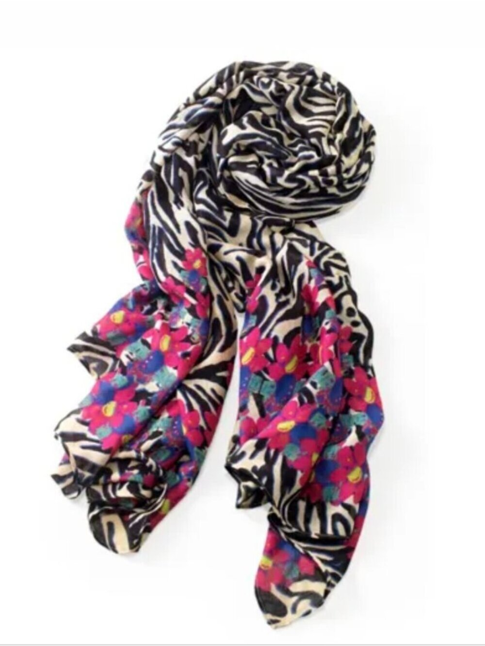 Luxembourg Scarf from Stella & Dot With Carry Bag Multi Color Black Ivory Floral
